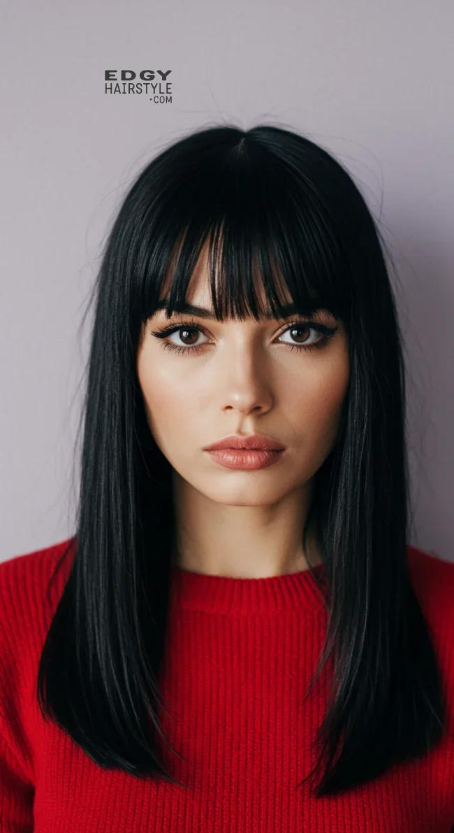 4. Straight with Fringed Bangs | Flattering Hairstyles For Round Faces: Unlock Your Best Look!