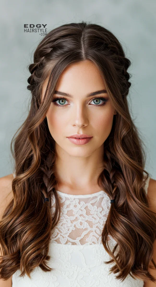 7. Half-Up, Half-Down with Braids | How To: Hairstyles For Wedding Guests: 15 Most Beautiful Variants With Step-By-Step Guide