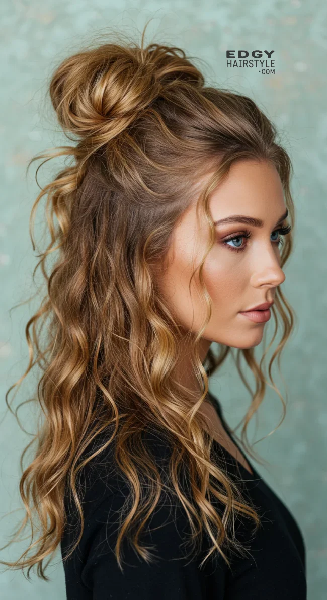 8. Half-Up Messy Bun | Perfect Messy Bun Ideas In A Short Time - Hairstyle Trick