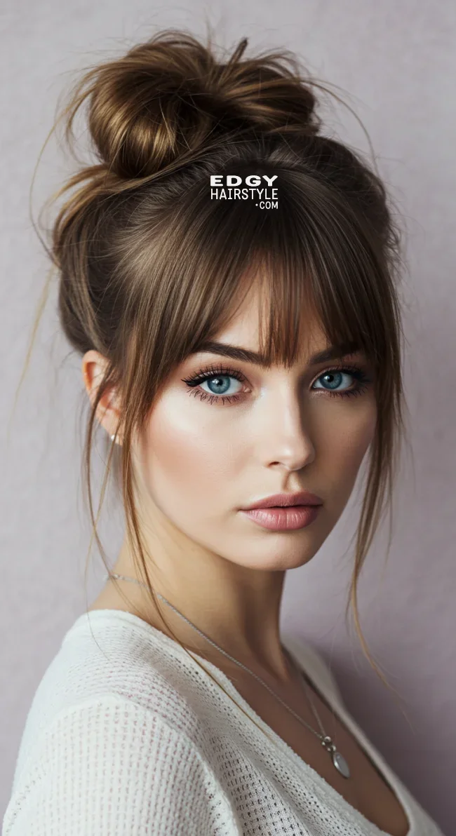 3. Messy Bun with Bangs | Perfect Messy Bun Ideas In A Short Time - Hairstyle Trick