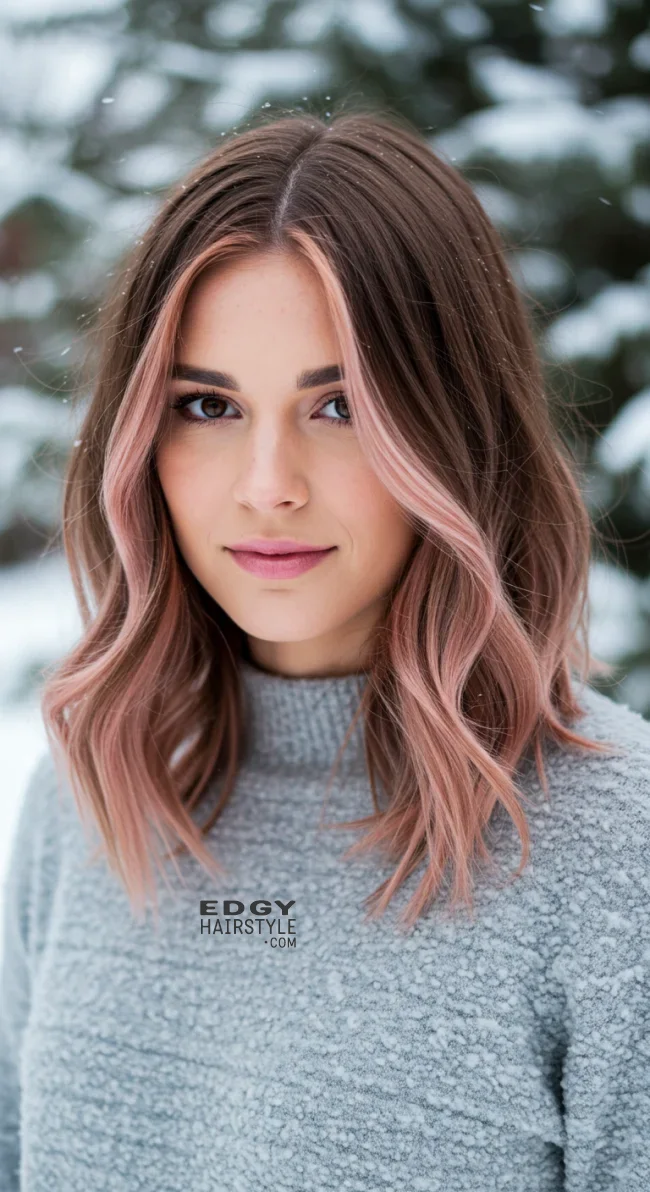 10. Rose Gold Shimmer | 15 Ways To Rock Winter Highlights For Brown Hair
