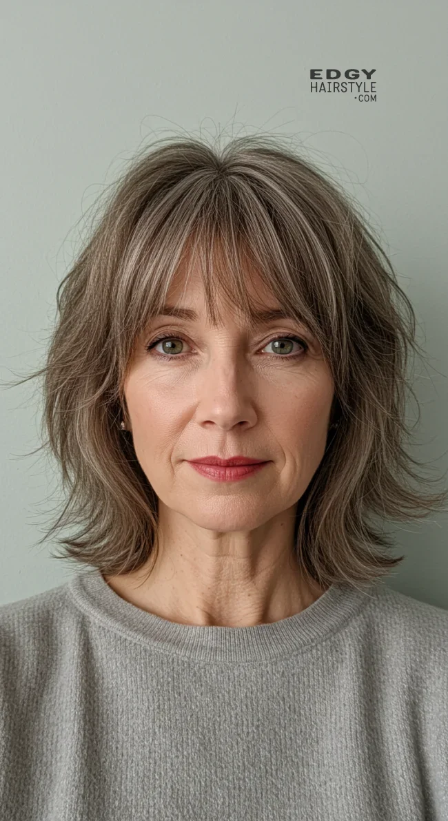 10. Wispy Bangs with Shoulder-Length Hair | 15 Popular Hairstyles For Women Over 60