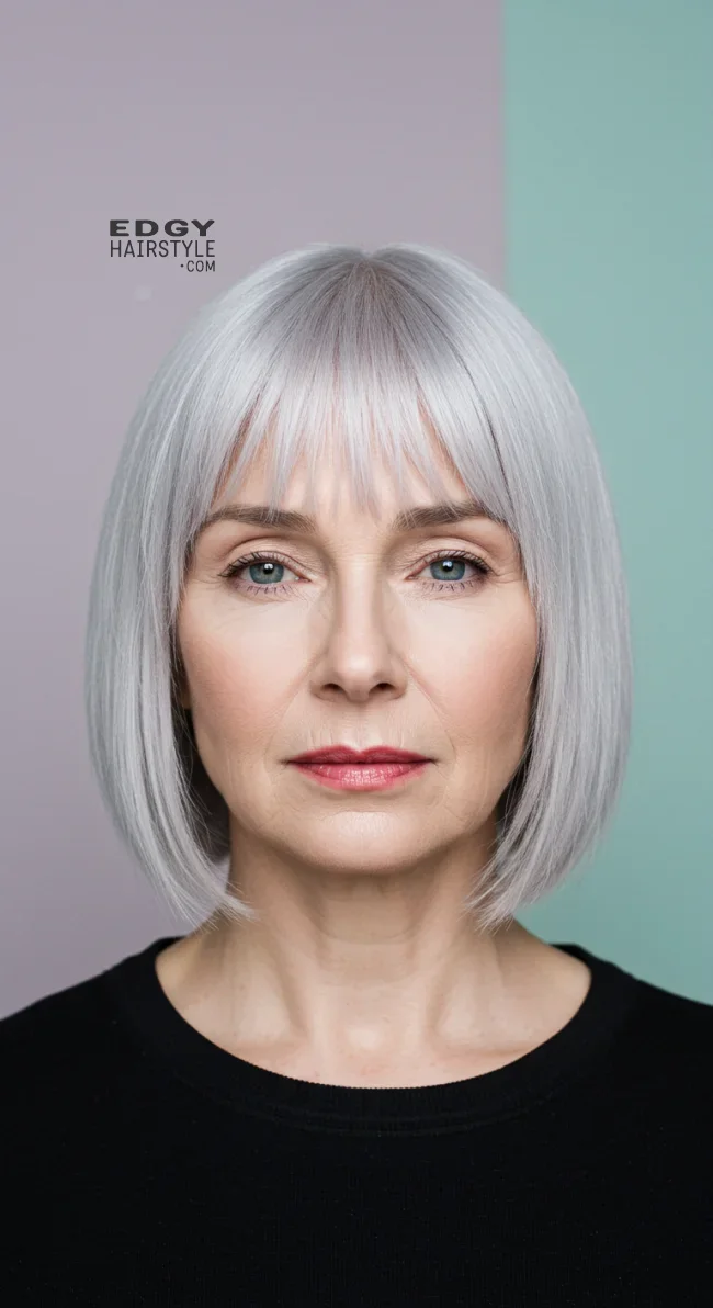 6. Silver Blunt Cut | 15 Popular Hairstyles For Women Over 60