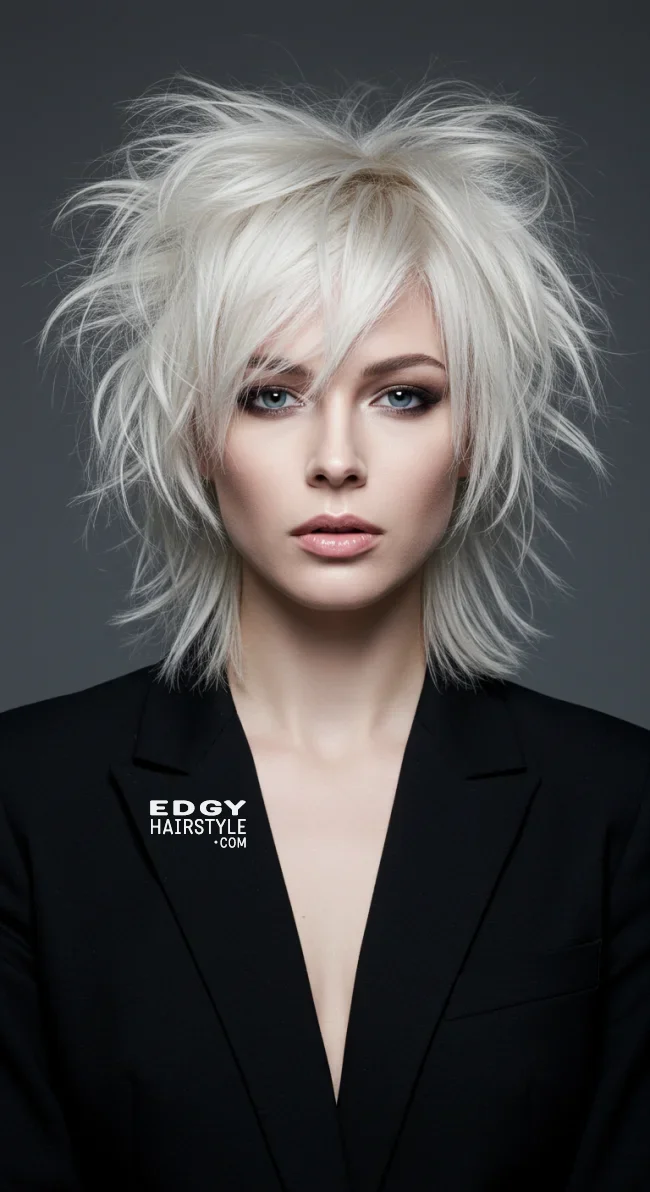 7. Platinum Blonde Shaggy Wolf Cut | 10 Daring Medium-Length Wolf Cut Ideas For An Edgy Look