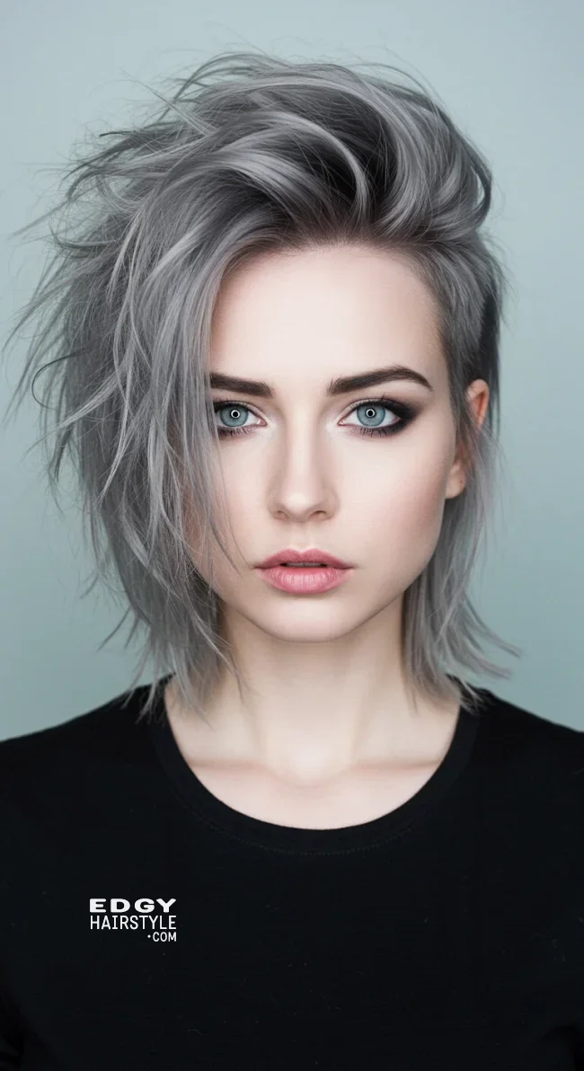 8. Ash Gray Wolf Cut with Undercut | 10 Daring Medium-Length Wolf Cut Ideas For An Edgy Look
