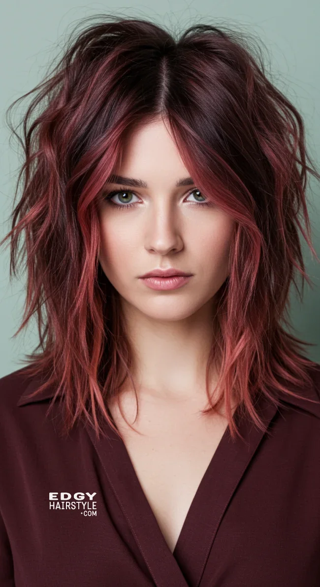 8. Textured Wolf Cut with Rose Gold and Dark Auburn | Short Haircuts: 2025’S Trendy Two-Tone Styles