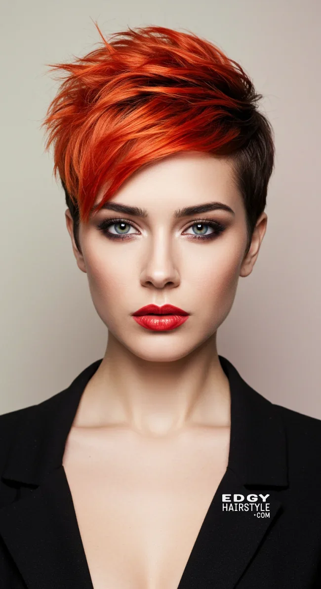 9. Boyish Cut with Fiery Orange and Dark Brown | Short Haircuts: 2025’S Trendy Two-Tone Styles