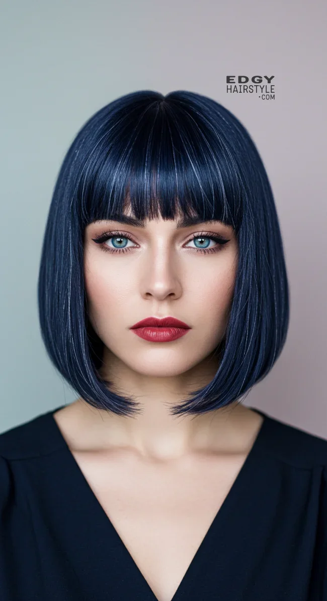 4. French Bob with Deep Blue and Silver Highlights | Short Haircuts: 2025’S Trendy Two-Tone Styles