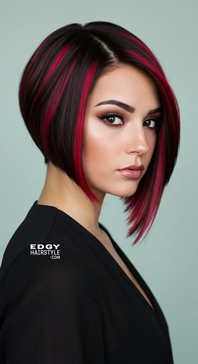 2. Asymmetrical Bob with Cherry Red and Dark Brown | Short Haircuts: 2025’S Trendy Two-Tone Styles