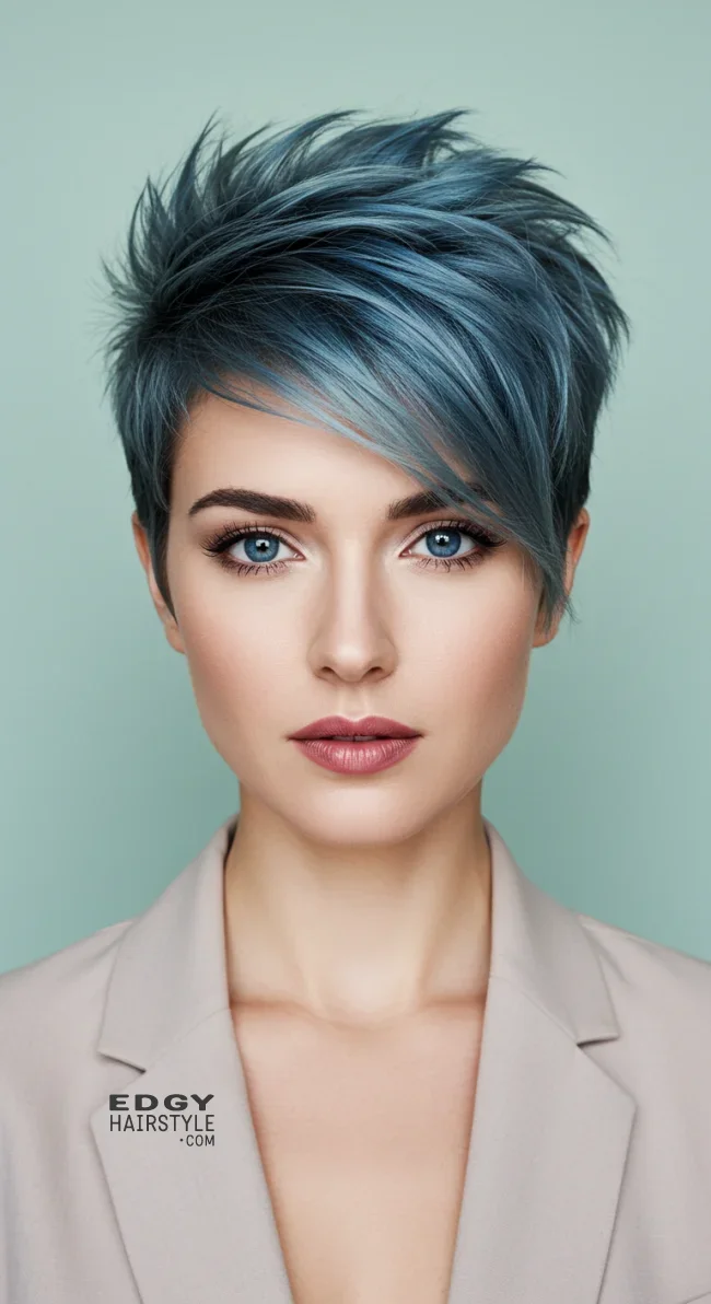 15. Soft Spiky Pixie with Ice Blue and Charcoal Grey | Short Haircuts: 2025’S Trendy Two-Tone Styles