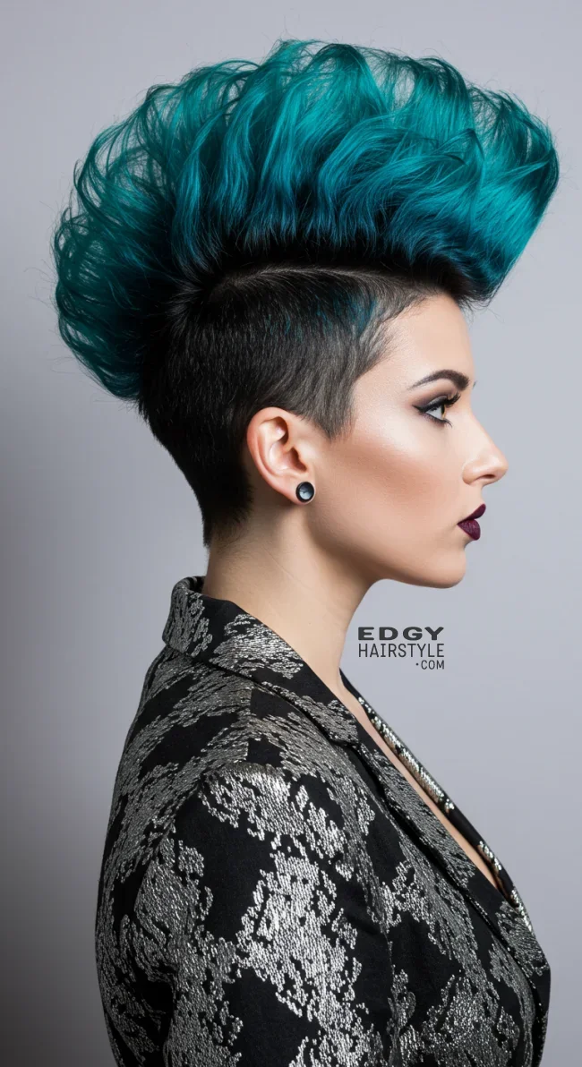 12. Undercut Mohawk with Teal and Jet Black | Short Haircuts: 2025’S Trendy Two-Tone Styles
