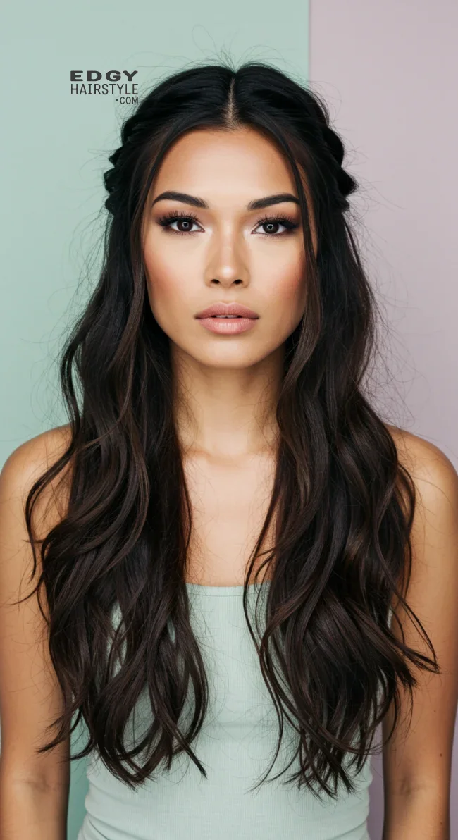 9. Half-Up, Half-Down Style | 15 Long Hairstyles For Women Over 50