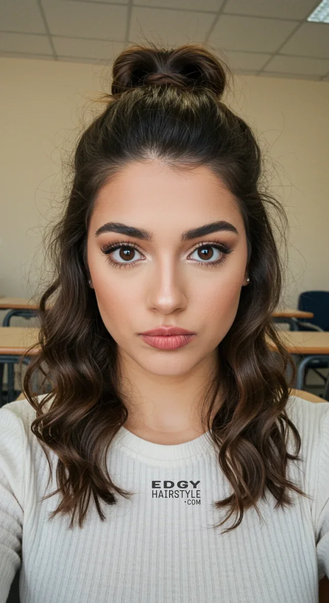 4. Half-Up, Half-Down Hairstyle | 10 Easy Hairstyles For School