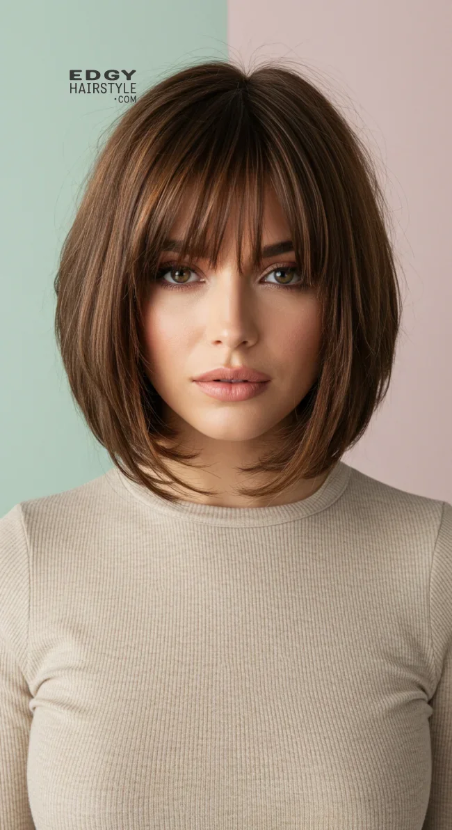 2. Layered Bob With Curtain Bangs | 7 Short Layered Haircuts With Bangs To Switch Up Your Look