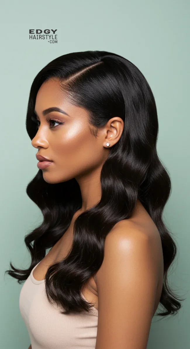 7. Sleek and Wavy Half-Up Style | 10 Cool Half Up Half Down Hairstyles For Black Women