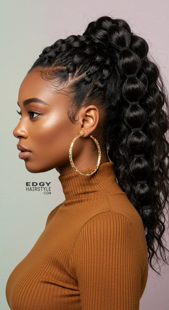 4. Bubble Ponytail Half-Up Style | 10 Cool Half Up Half Down Hairstyles For Black Women