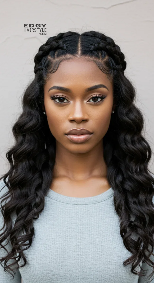 9. Braided Crown Half-Up Style | 10 Cool Half Up Half Down Hairstyles For Black Women
