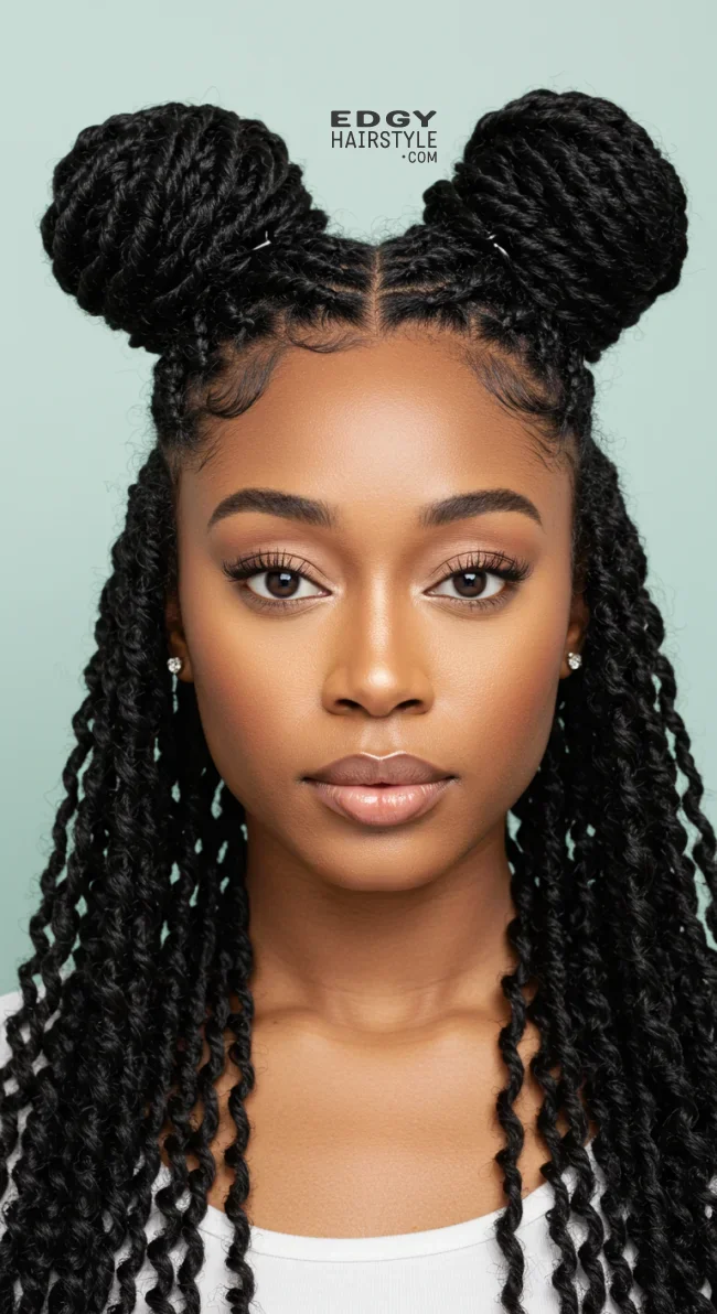 5. Half-Up Space Buns | 10 Cool Half Up Half Down Hairstyles For Black Women
