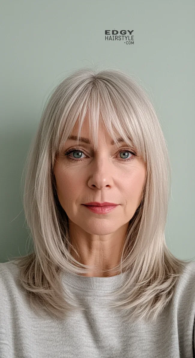 10. Subtle Layered Cut with Feathered Bangs | 15 Chic Hairstyles With Bangs For Over 50