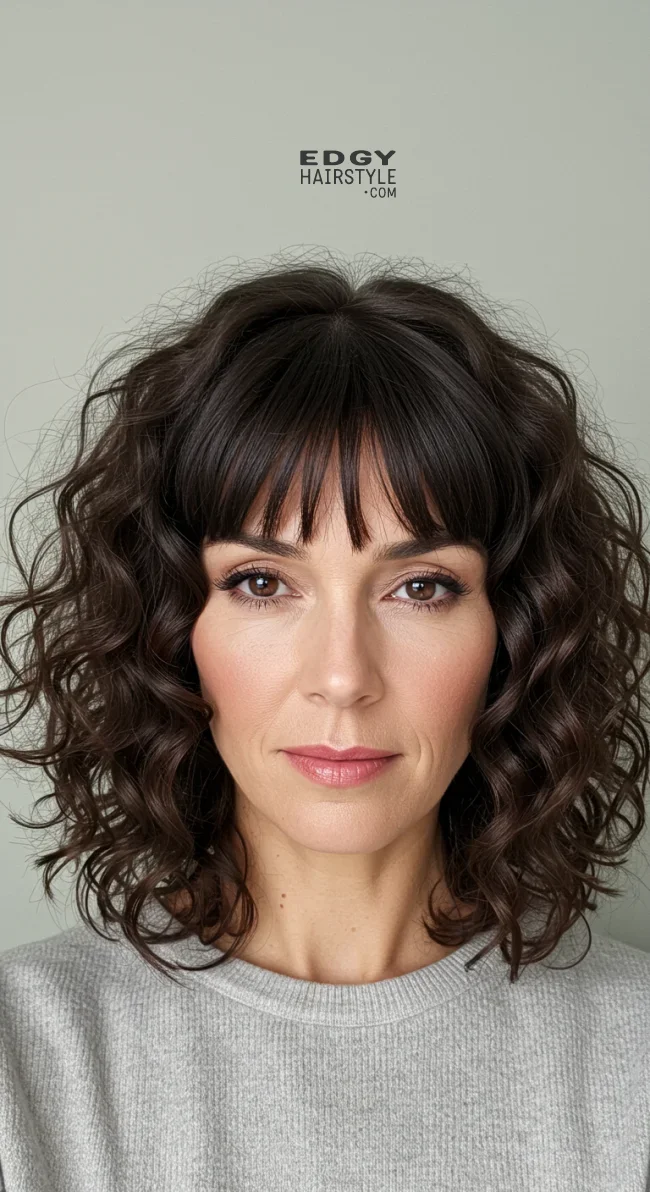 4. Soft Curls with Blunt Bangs | 15 Chic Hairstyles With Bangs For Over 50