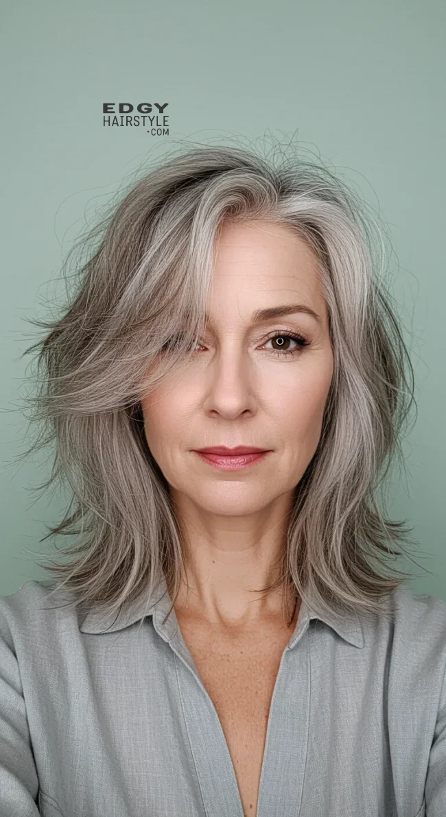 14. Medium-Length Cut with Wispy, Side-Swept Bangs | 15 Chic Hairstyles With Bangs For Over 50