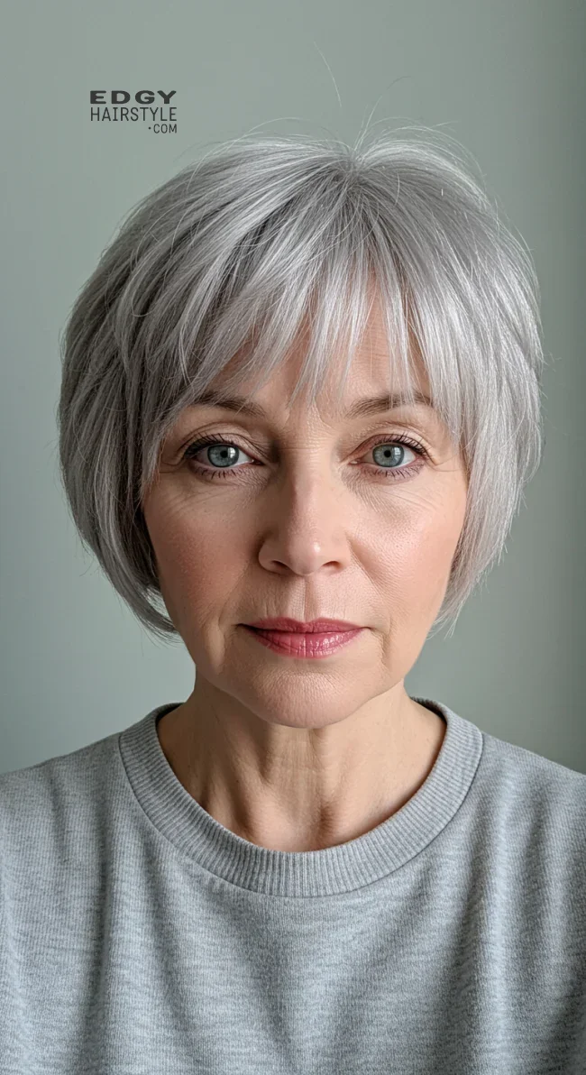 6. Short Layered Cut with Fringed Bangs | 15 Chic Hairstyles With Bangs For Over 50