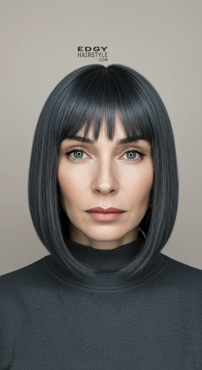 8. Sleek Straight Shoulder-Length with Angled Bangs | 15 Chic Hairstyles With Bangs For Over 50