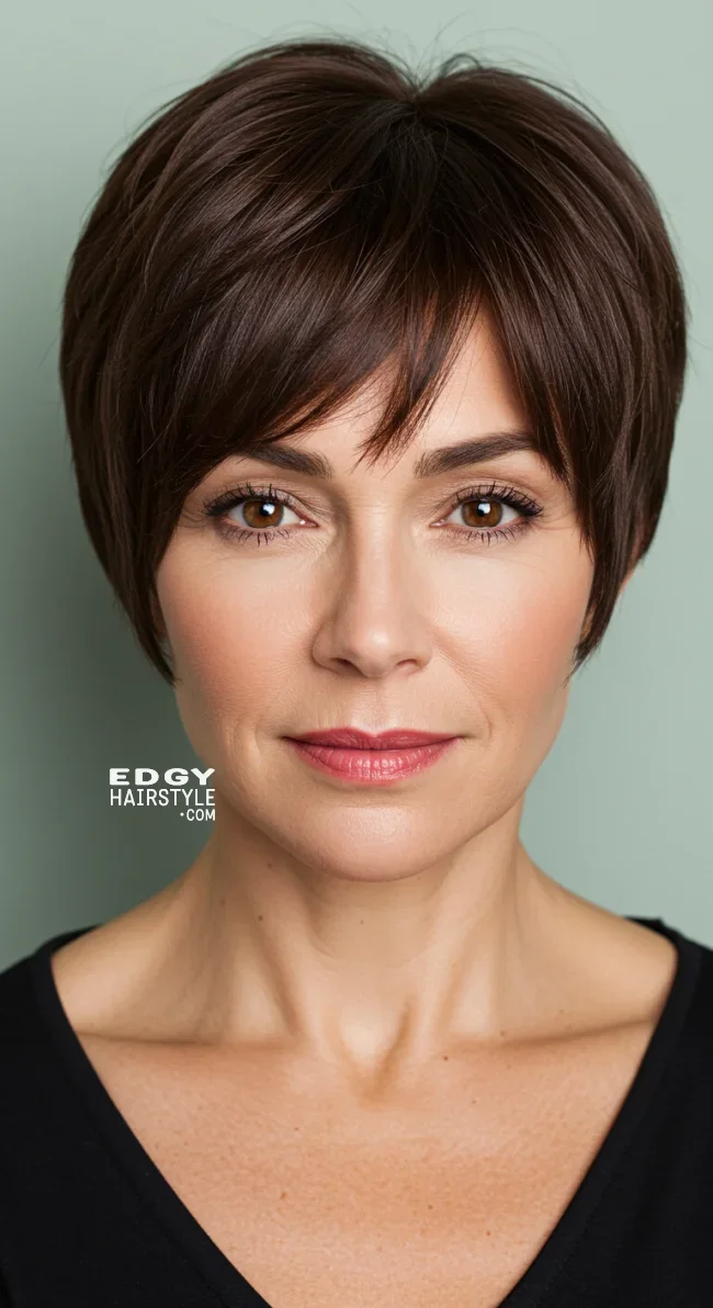 7. Side-Swept Bangs with a Short Cut | 15 Short Hairstyles To Feel Great In Your 40S