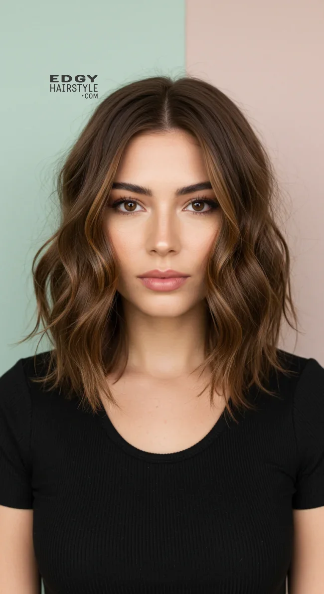 12. Wavy Shoulder-Length Cut with Middle Part | Trendy Hairstyles For Thin Hair That Transform Your Look