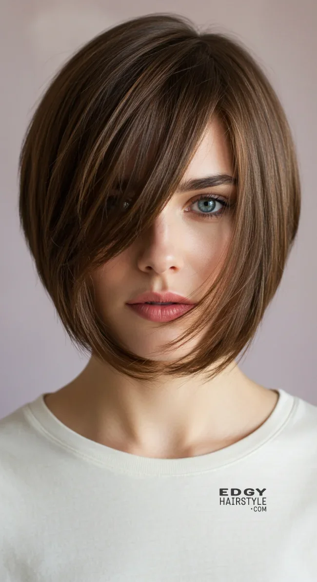 11. Short Blunt Cut with Side-Swept Bangs | Trendy Hairstyles For Thin Hair That Transform Your Look