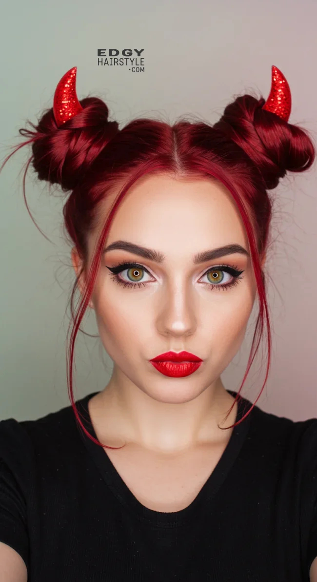9. Devil Horns Buns | Cool And Cute Halloween Hairstyles For Girls