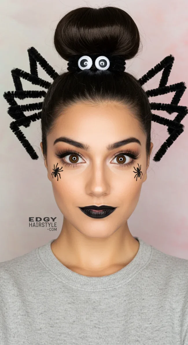 1. Spider Bun | Cool And Cute Halloween Hairstyles For Girls