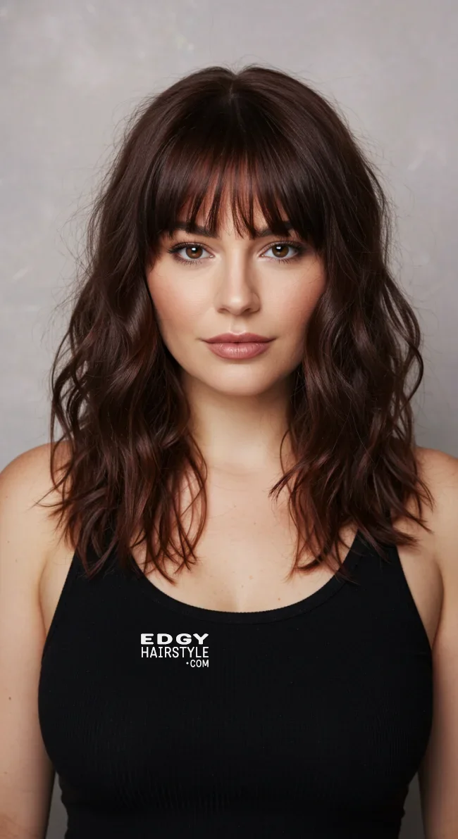 4. Curtain Bangs with Medium-Length Hair | Best Medium-Length Haircuts For Chubby Faces: Style Guide