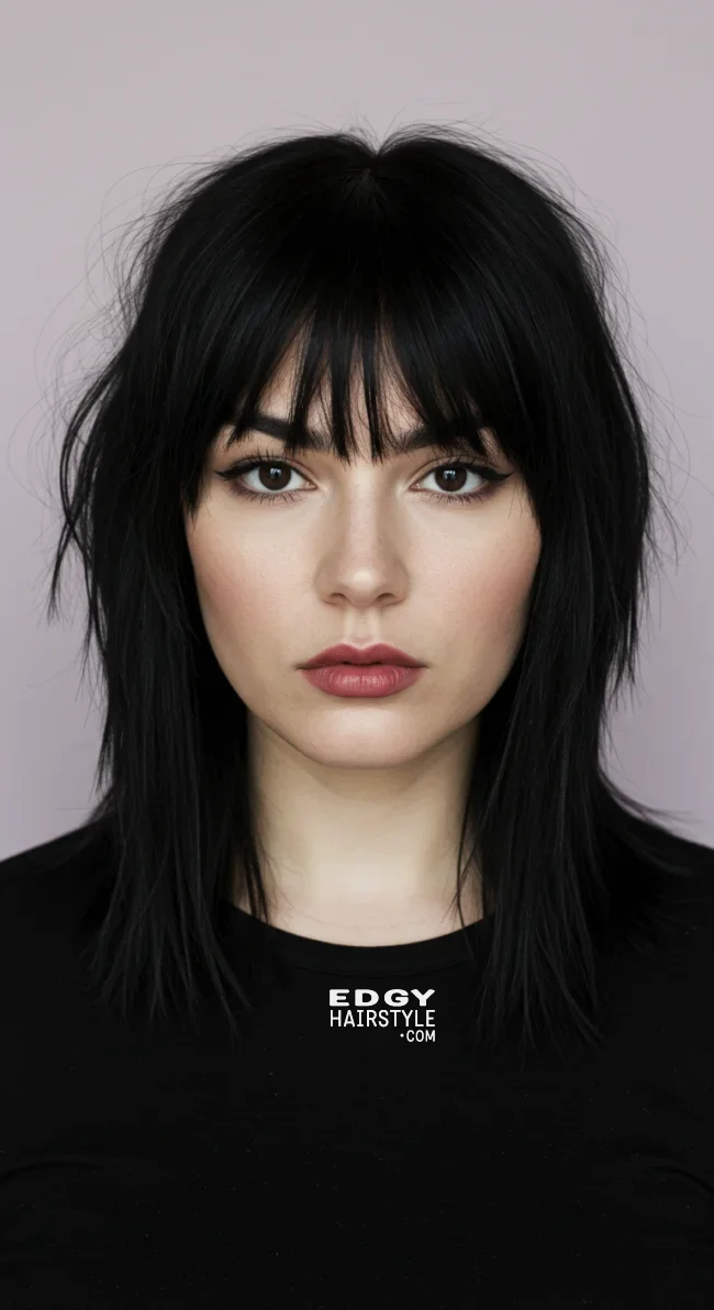 8. Medium-Length Hair with Choppy Bangs | Best Medium-Length Haircuts For Chubby Faces: Style Guide