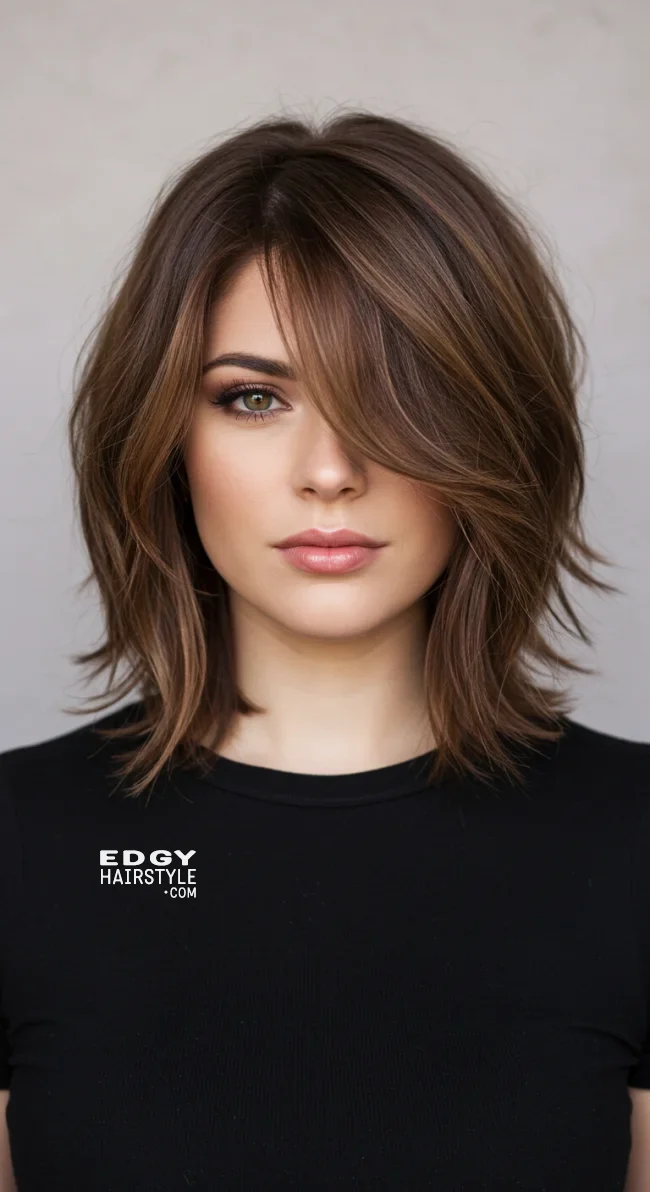 1. Shoulder-Length Layered Cut | Best Medium-Length Haircuts For Chubby Faces: Style Guide