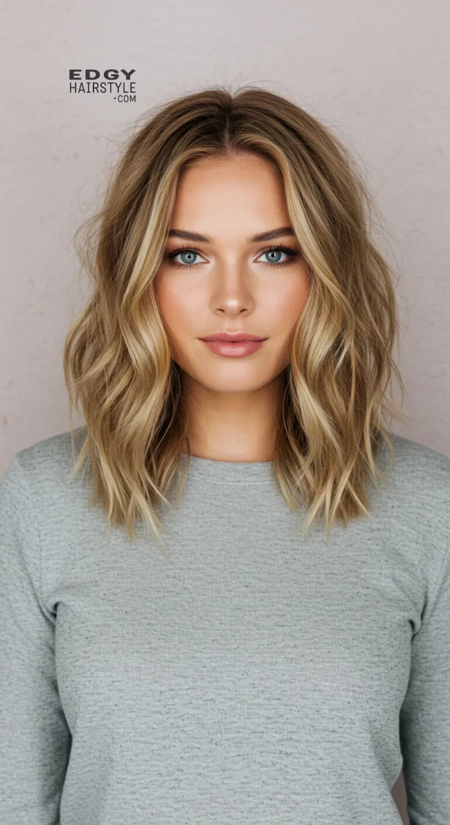 3. Wavy Lob with Face-Framing Layers | Best Medium-Length Haircuts For Chubby Faces: Style Guide