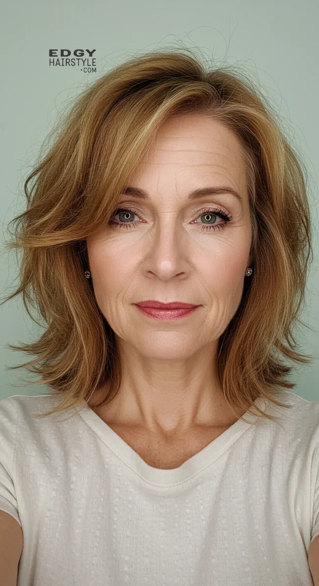 6. Side-Swept Bangs with Medium Length Hair | Modern Hairstyles For Older Women