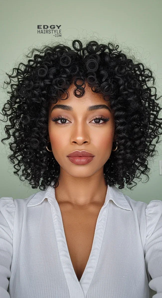 7. Curly Bangs with Tapered Ends | 15 Best Curly Hairstyles With Bangs For A Stunning Look!