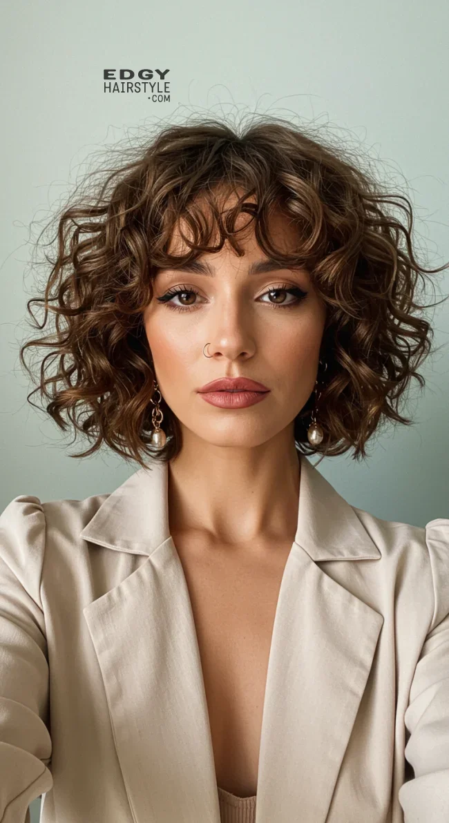 9. Curly Bob with Choppy Bangs | 15 Best Curly Hairstyles With Bangs For A Stunning Look!