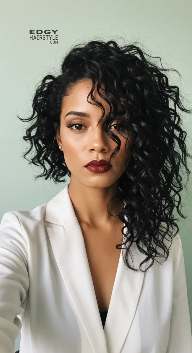 8. Curly Bangs with Asymmetrical Style | 15 Best Curly Hairstyles With Bangs For A Stunning Look!