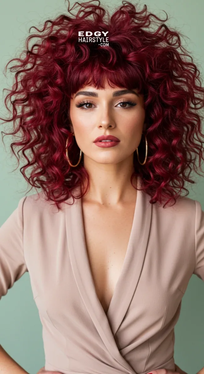 3. Curly Fringe with High Volume | 15 Best Curly Hairstyles With Bangs For A Stunning Look!