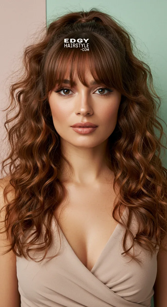 5. Curly Ponytail with Curtain Bangs | 15 Best Curly Hairstyles With Bangs For A Stunning Look!