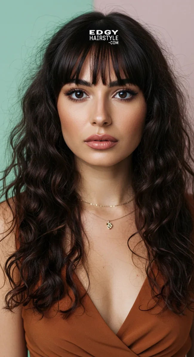 15. Loose Curls with Thick Bangs | 15 Best Curly Hairstyles With Bangs For A Stunning Look!