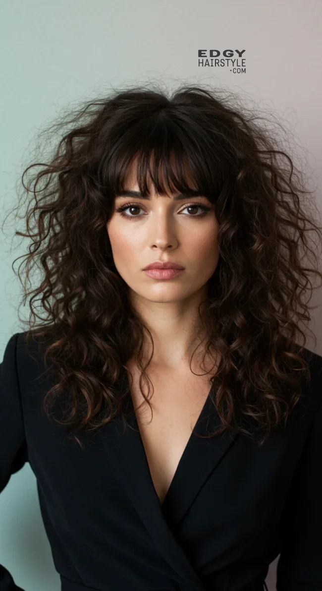 11. Curly Shag with Full Bangs | 15 Best Curly Hairstyles With Bangs For A Stunning Look!