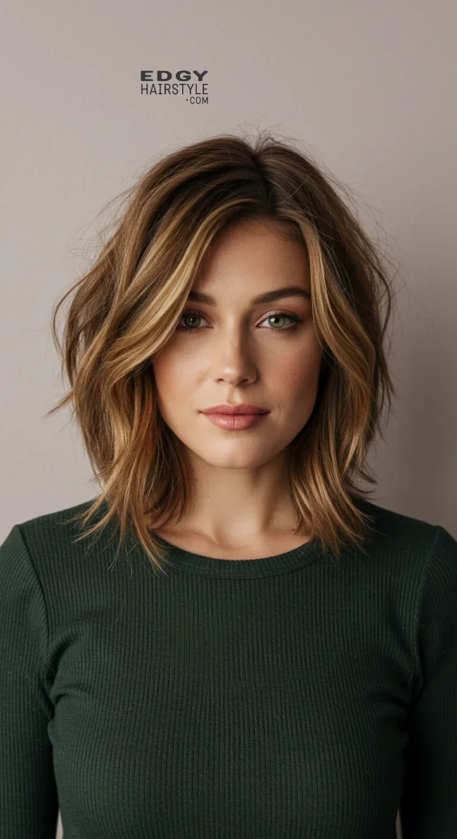 9. Shoulder-Length Layered Cut with Wispy Ends | 15 Hairstyle Ideas For Round Face And Thick Hair