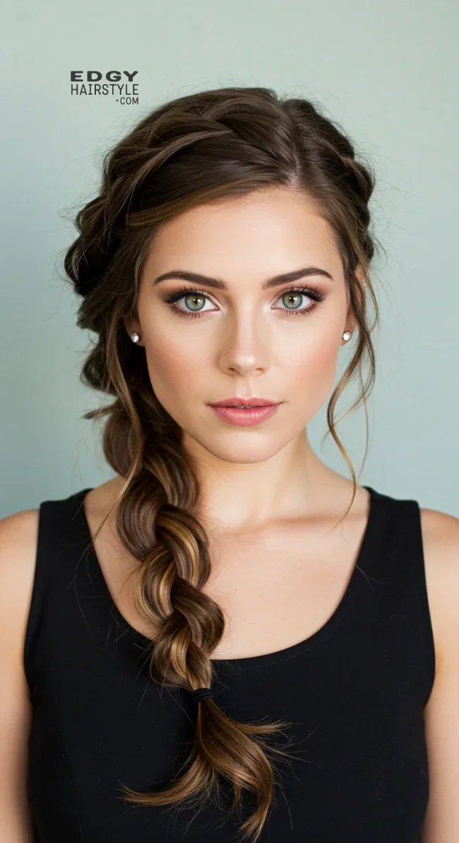 14. Loose Fishtail Braid | 15 Hairstyle Ideas For Round Face And Thick Hair