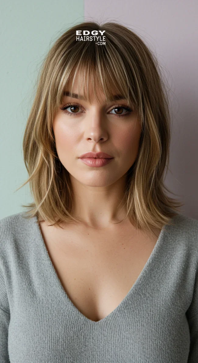 5. Curtain Bangs with Layered Mid-Length Hair | 15 Hairstyle Ideas For Round Face And Thick Hair