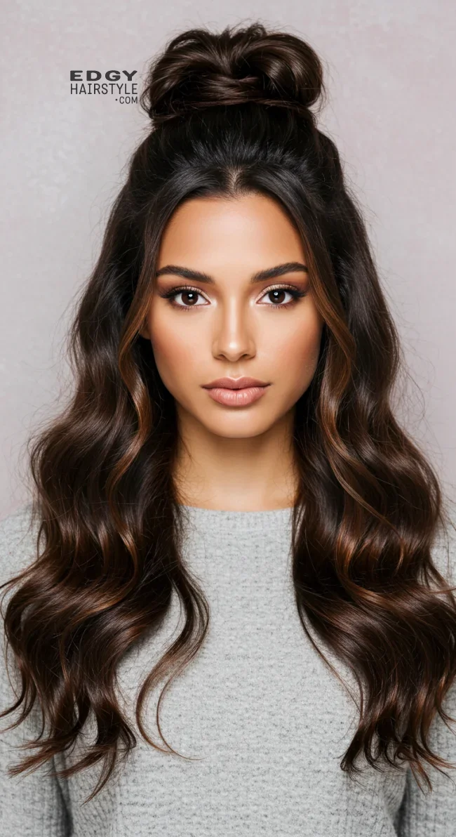13. Voluminous Half-Up, Half-Down Style | 15 Hairstyle Ideas For Round Face And Thick Hair
