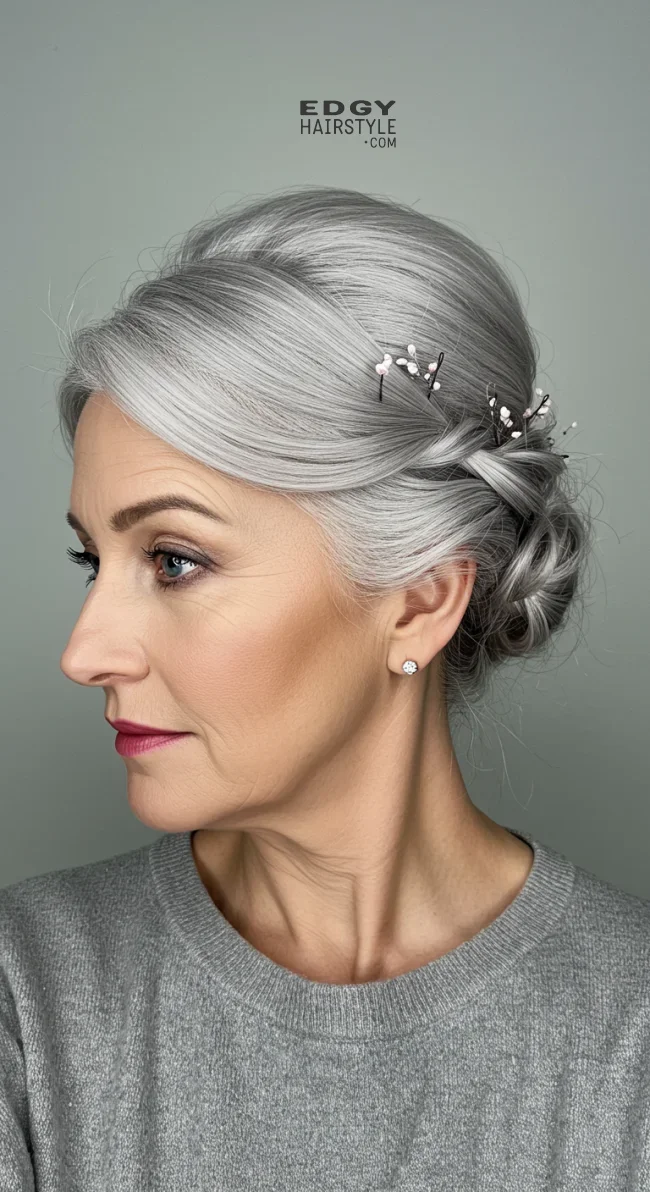 8. Silver French Twist Updo | 10 Chic Grey Hairstyles For Women Over 60 That You’ll Love To Try