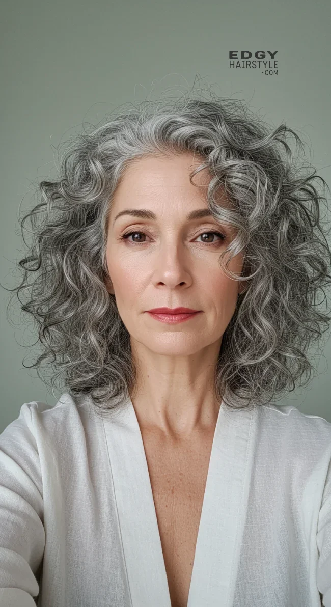 6. Voluminous Curly Grey Hair | 10 Chic Grey Hairstyles For Women Over 60 That You’ll Love To Try